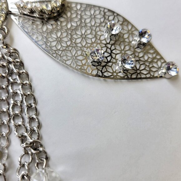 Filigree Butterfly Pendant Necklace with Aurora Borealis colourful Rhinestones - Picture 3 of 13